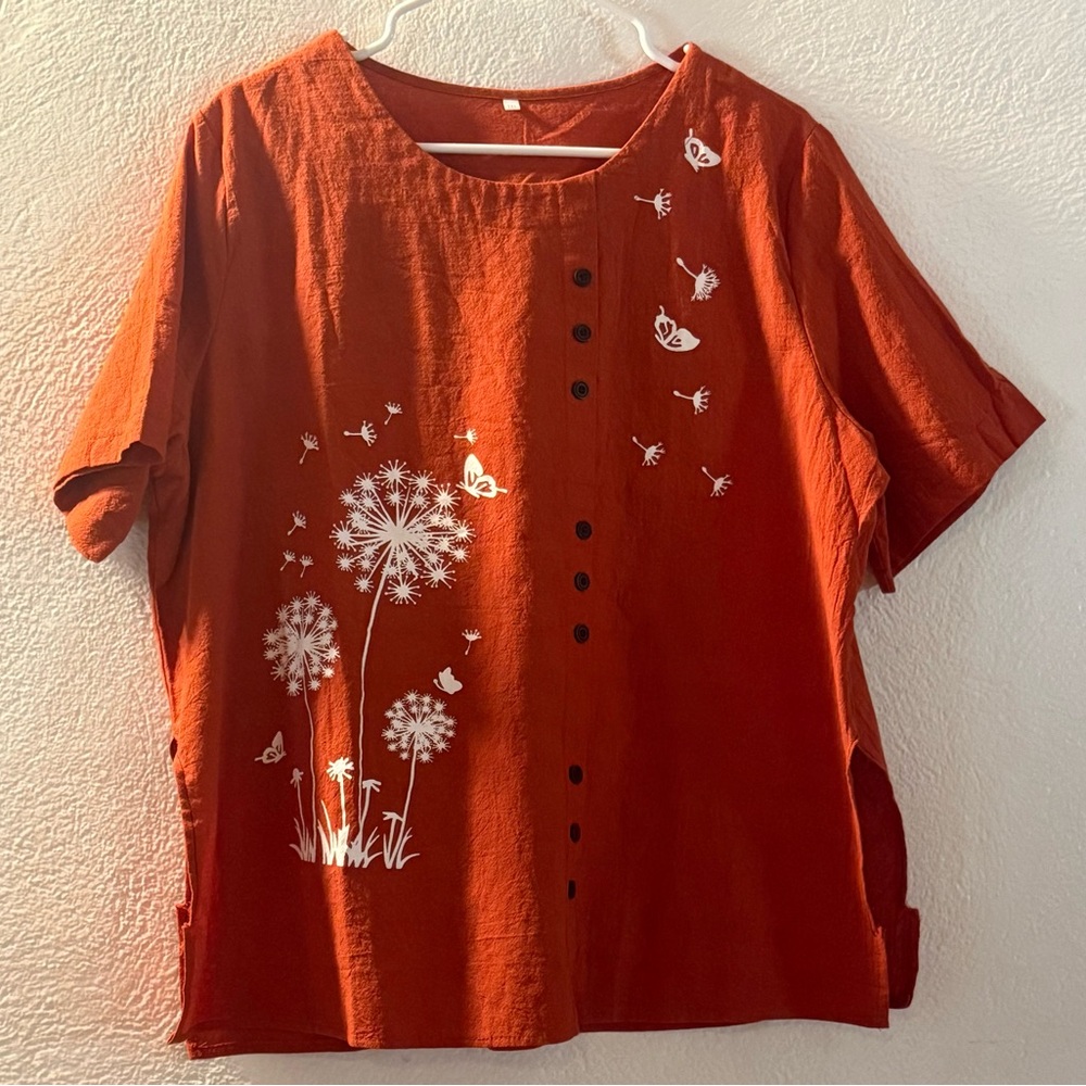 Rust Orange Women's Top with Floral Design